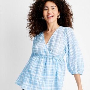 Future Collective Sky Blue Plaid Blouse 1X